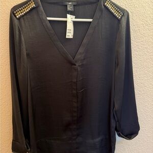 H&M Black Blouse with Gold Shoulder Embellishments